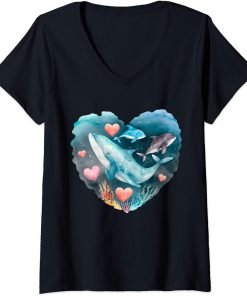 Womens Loving Whale Ocean Sea Lover Gifts Idea Men Boys Kids Orca V-Neck T-Shirt