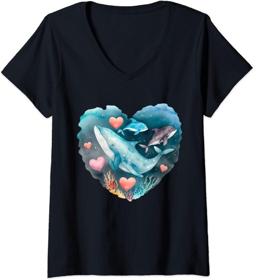 Womens Loving Whale Ocean Sea Lover Gifts Idea Men Boys Kids Orca V-Neck T-Shirt