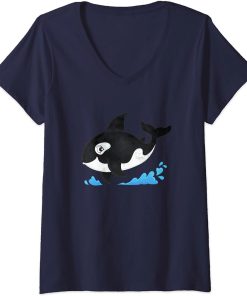 Womens Cute Ocean Orca Sea Animal Whale Orcas Lover Cool Men Women V-Neck T-Shirt