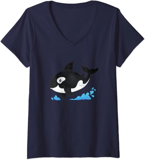 Womens Cute Ocean Orca Sea Animal Whale Orcas Lover Cool Men Women V-Neck T-Shirt