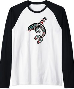 Orca Killer Whale Pacific Northwest Alaska Native American X Raglan Baseball Tee