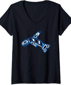 Womens Pacific Northwest Killer Whale Orca Native American Indian V-Neck T-Shirt