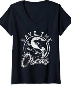 Womens Save The Orcas V-Neck T-Shirt