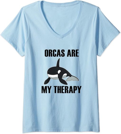 Womens Sea Animal Cute Orca Funny Saying Ocean V-Neck T-Shirt