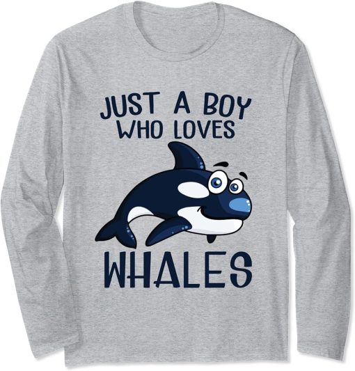 Just A Boy Who Loves Orcas Orcas Lover Nature Wildlife Long Sleeve T-Shirt