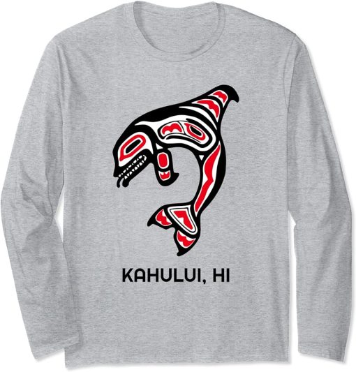 Kahului HI Native Aboriginal Orca Killer Whales Long Sleeve T-Shirt